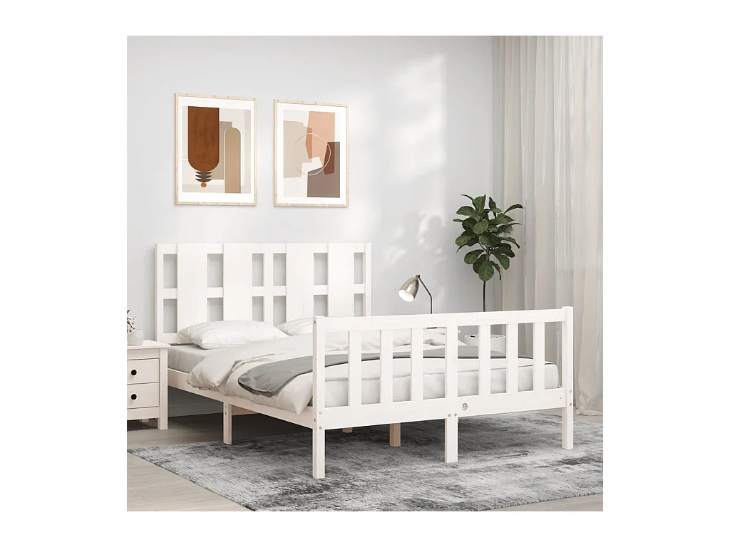 Cama 120x200 cm con cabecero madera maciza blanco ES91441