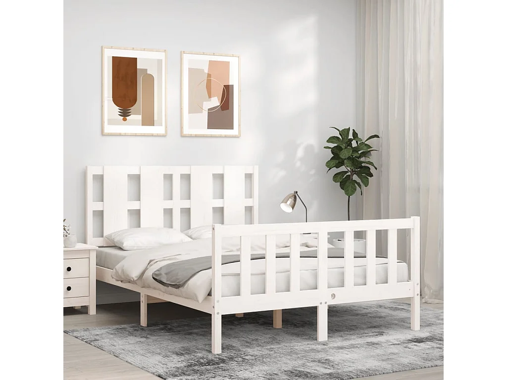 Cama com cabeceira 120x200cm madeira maciça branco PT563705