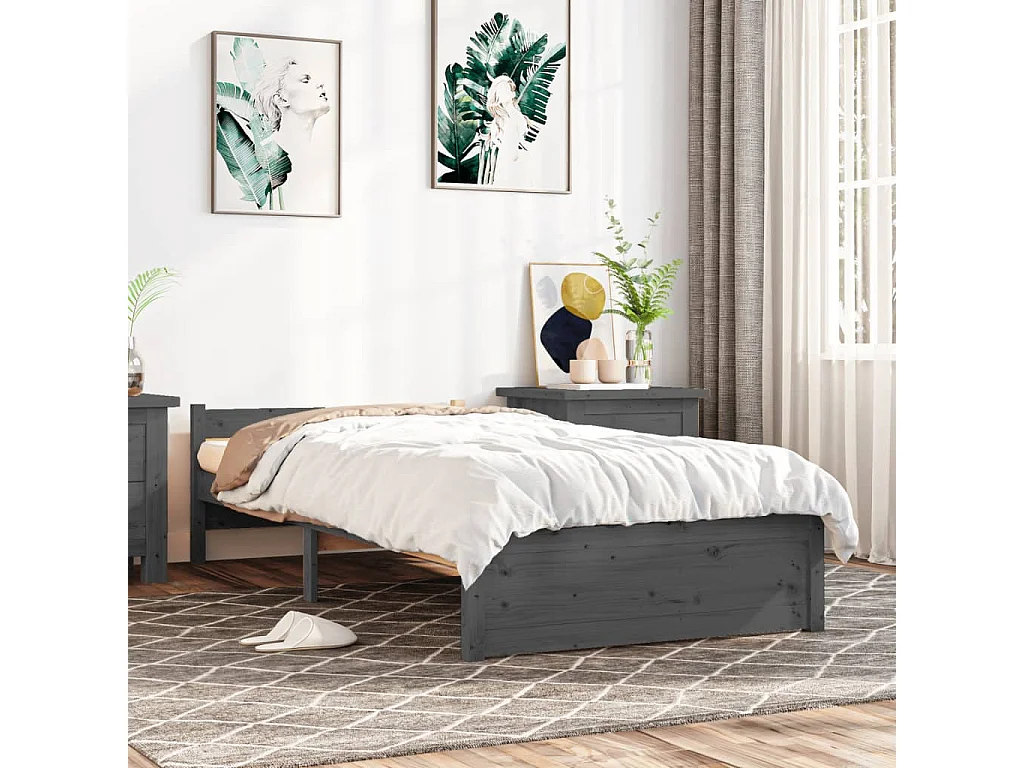 Lit-75x190 cm Gris Bois massif Petit simple EGGB92747