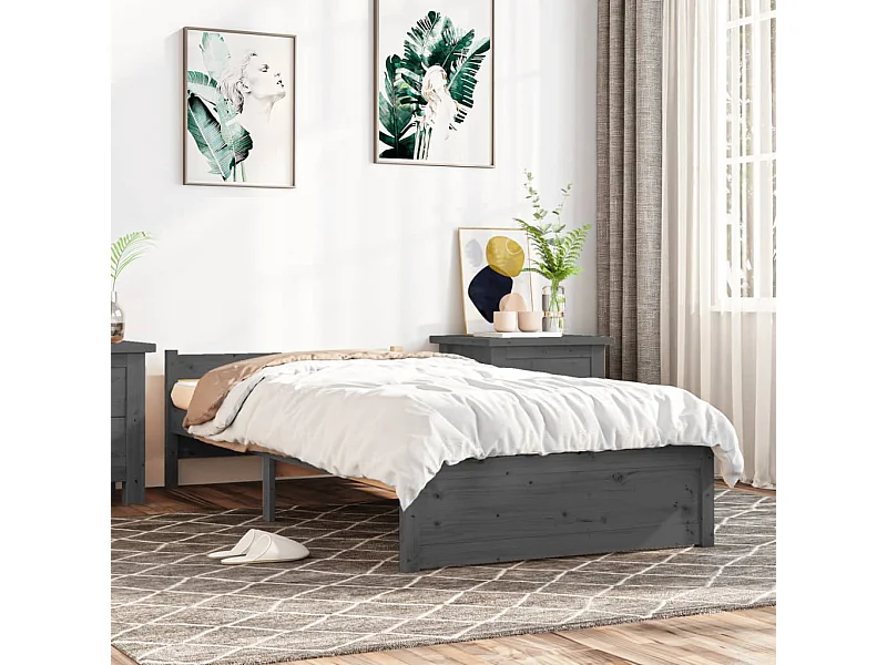 Cama 75x190 cm individual madera maciza gris ES93798