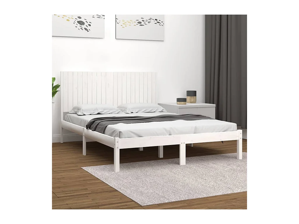 Lit-200x200 cm Blanc Bois de pin massif EGGB61635