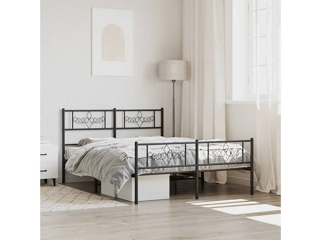 Lit-120x190 cm métal avec tête de lit/pied de lit noir EGGB87557