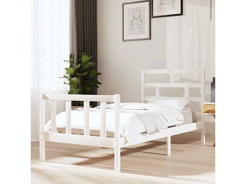 Cama 90x200 cm madeira de pinho maciça branco PT885032