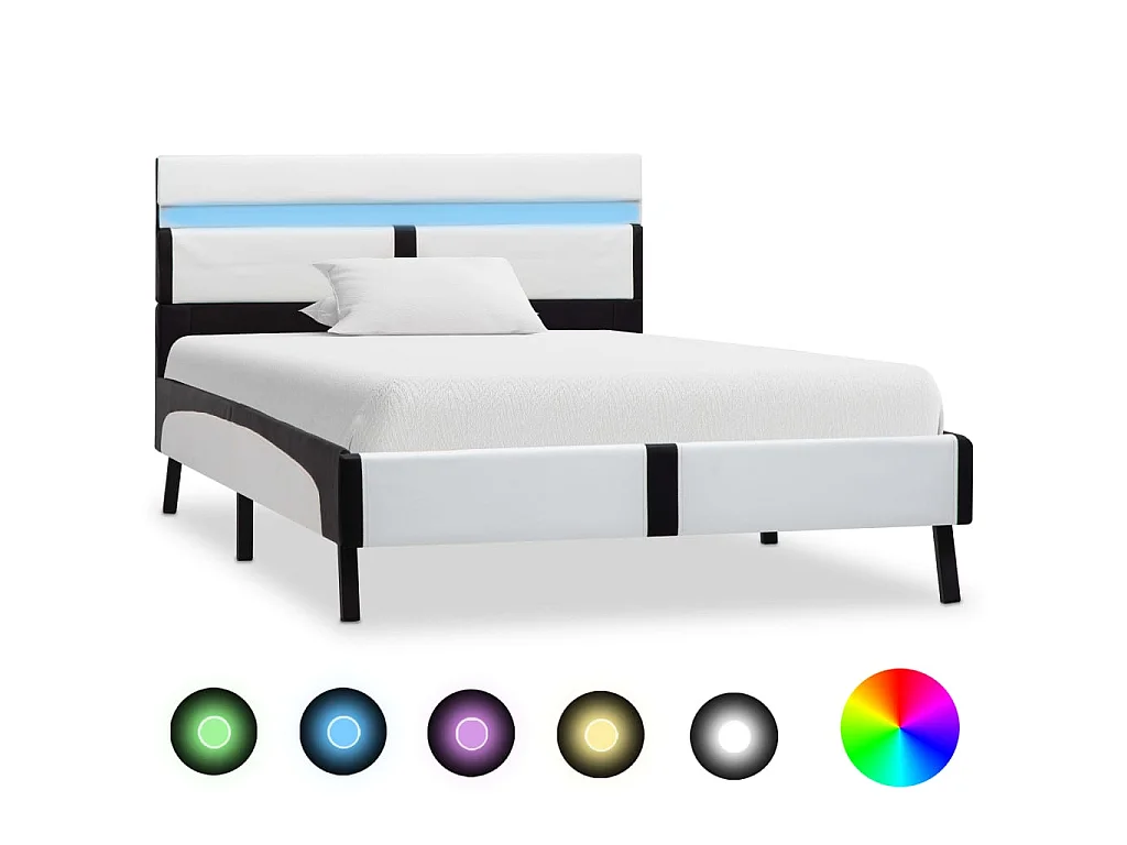 Lit-90x200 cm avec LED Blanc et noir Similicuir EGGB59586