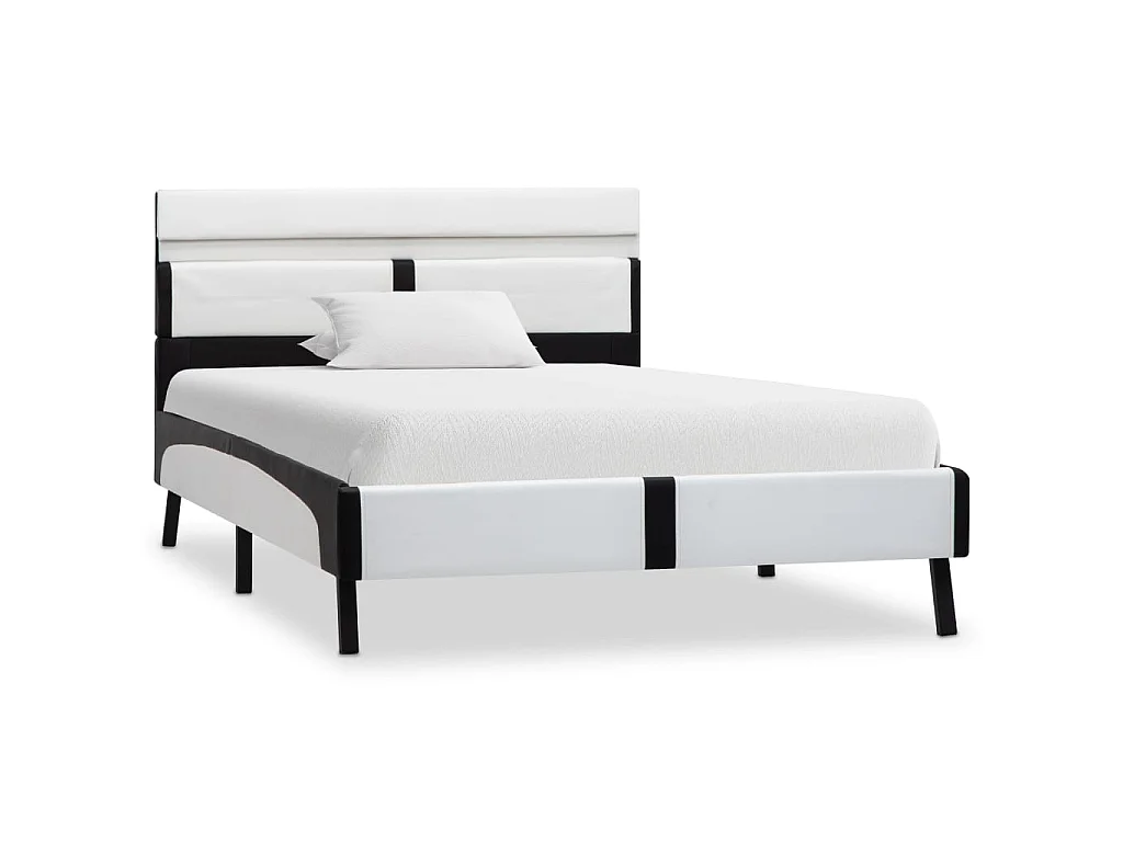 Lit-90x200 cm avec LED Blanc et noir Similicuir EGGB59586