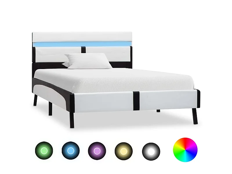 Lit-90x200 cm avec LED Blanc et noir Similicuir EGGB59586