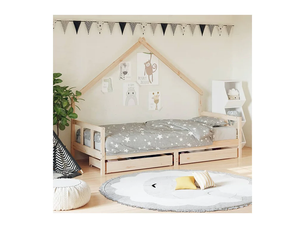 Lit-90x200 cm enfant avec tiroirs bois de pin massif EGGB60636