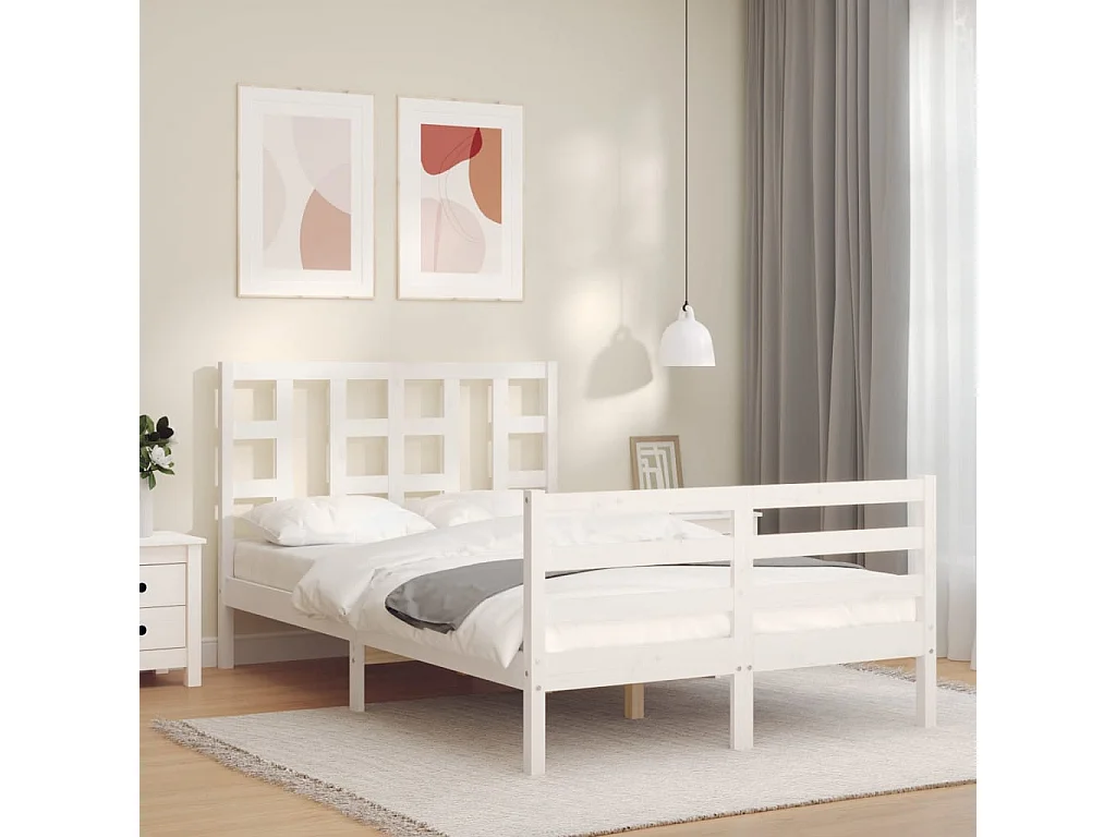 Bedframe met hoofdbord massief hout wit NL13997