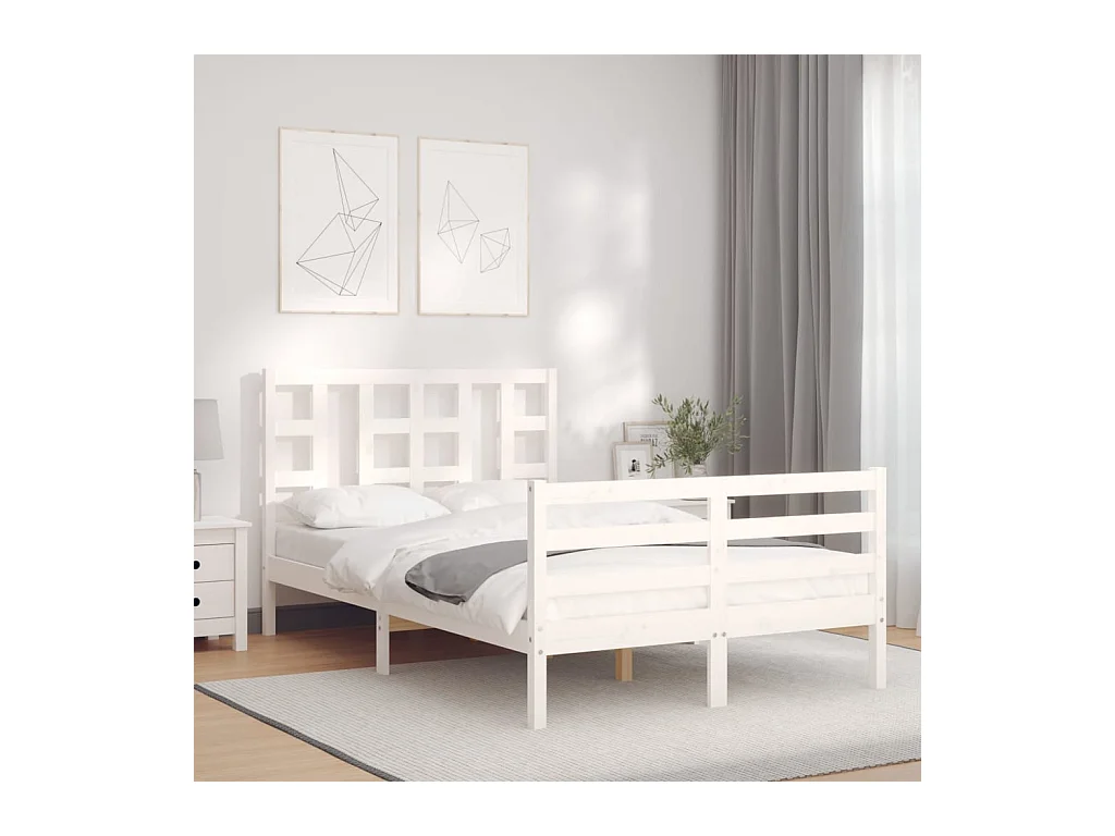 Lit-120x190 cm avec tête de lit blanc petit double bois massif EGGB33879