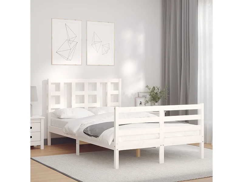 Lit-120x190 cm avec tête de lit blanc petit double bois massif EGGB33879