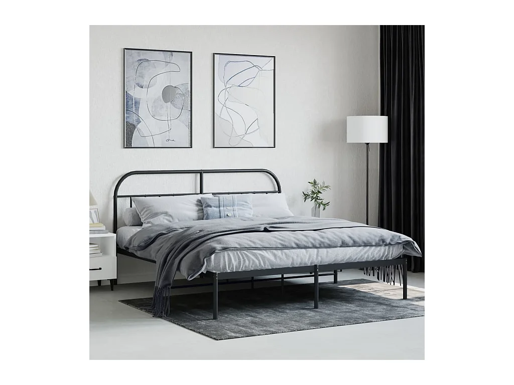 Lit-180x200 cm métal avec tête de lit noir EGGB86885