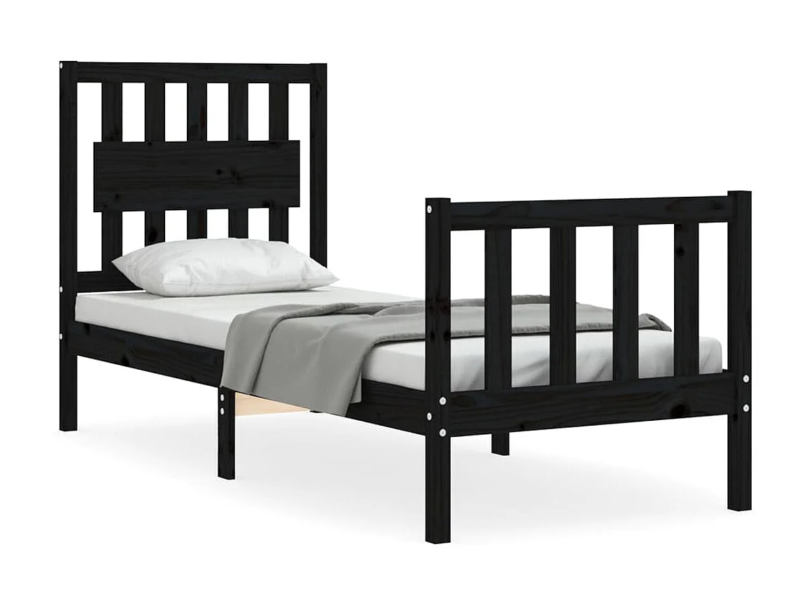 Cama 75x190 cm individual con cabecero madera maciza negro ES55581
