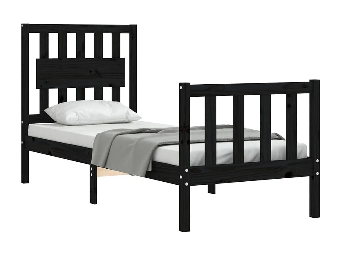 Cama 75x190 cm individual con cabecero madera maciza negro ES55581