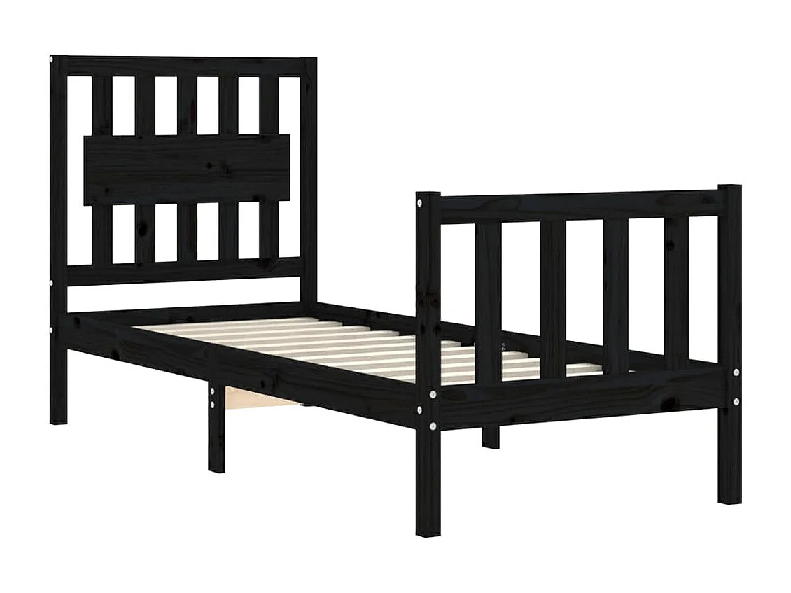 Cama 75x190 cm individual con cabecero madera maciza negro ES55581