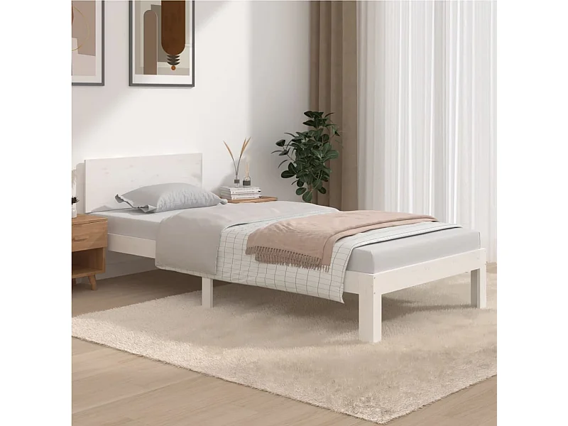 Cama 90x200 cm pinho maciço branco PT997460