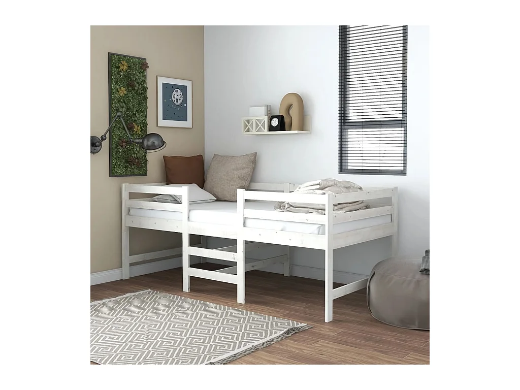 Lit-90x200 cm Blanc Bois de pin massif EGGB50742