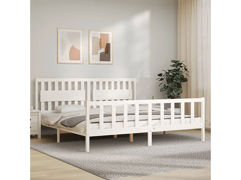 Bedframe met hoofdbord massief hout wit 200x200 cm NL18032