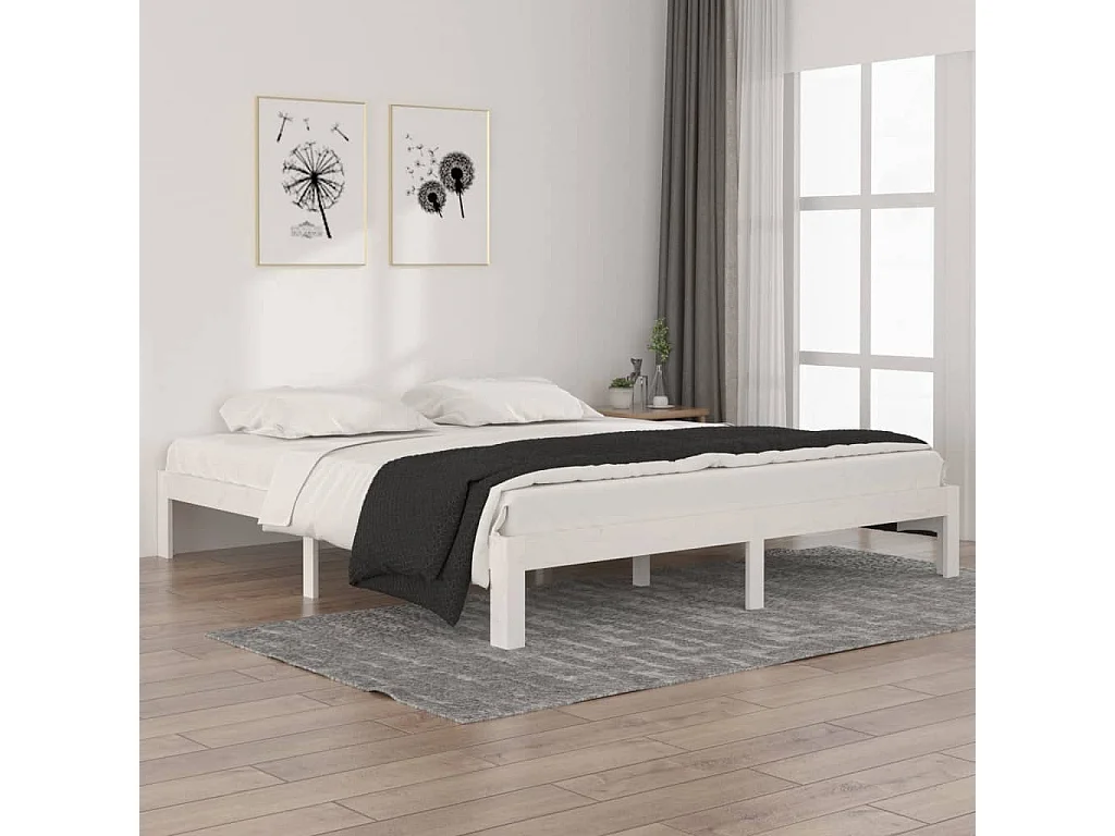Lit-180x200 cm Blanc Bois massif Super King EGGB43664