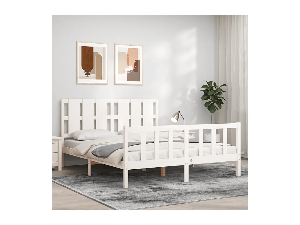 Lit-160x200 cm avec tête de lit blanc bois massif EGGB91410
