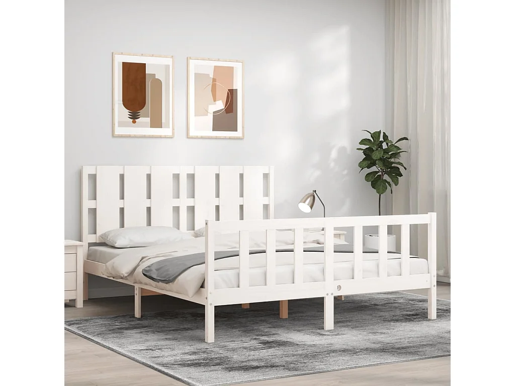 Lit-160x200 cm avec tête de lit blanc bois massif EGGB91410