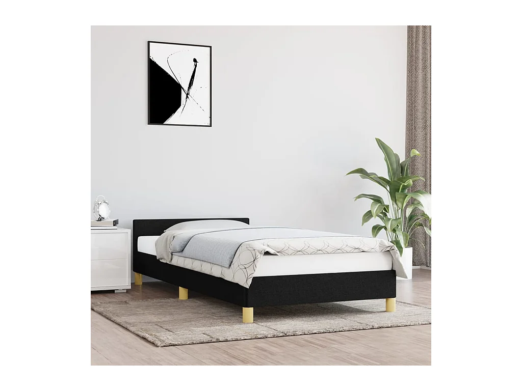 Cama 90x200 cm con cabecero de tela negro ES35004