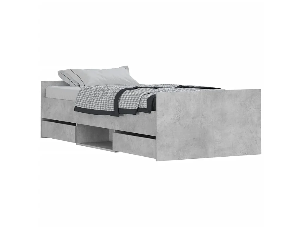 Lit-90x190 cm avec tête de lit/pied de lit gris béton EGGB79169