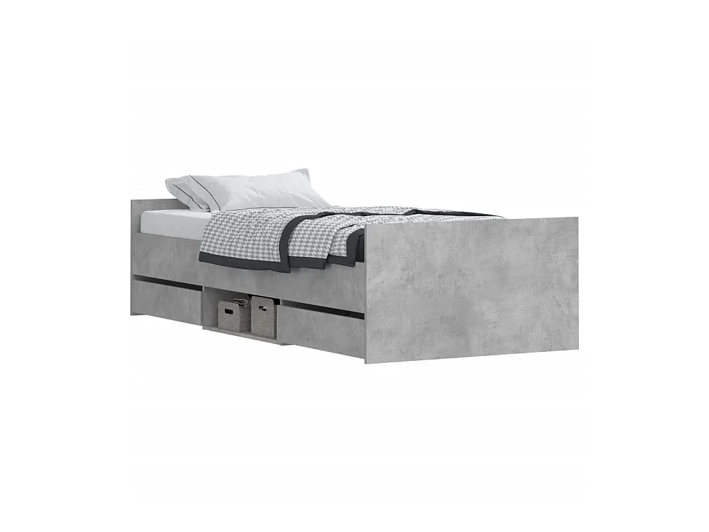 Lit-90x190 cm avec tête de lit/pied de lit gris béton EGGB79169