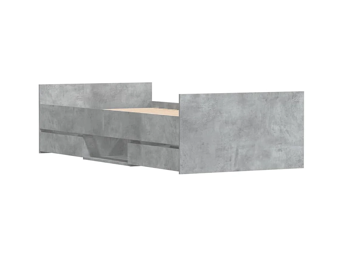 Lit-90x190 cm avec tête de lit/pied de lit gris béton EGGB79169