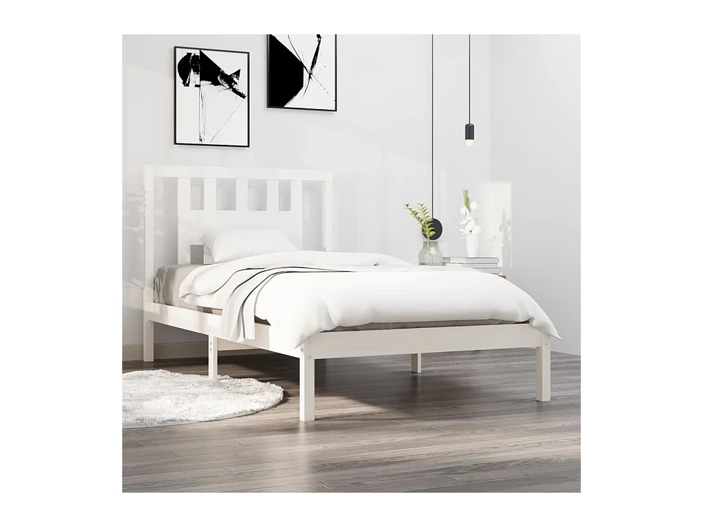 Lit-90x200 cm Blanc Bois de pin massif EGGB49514
