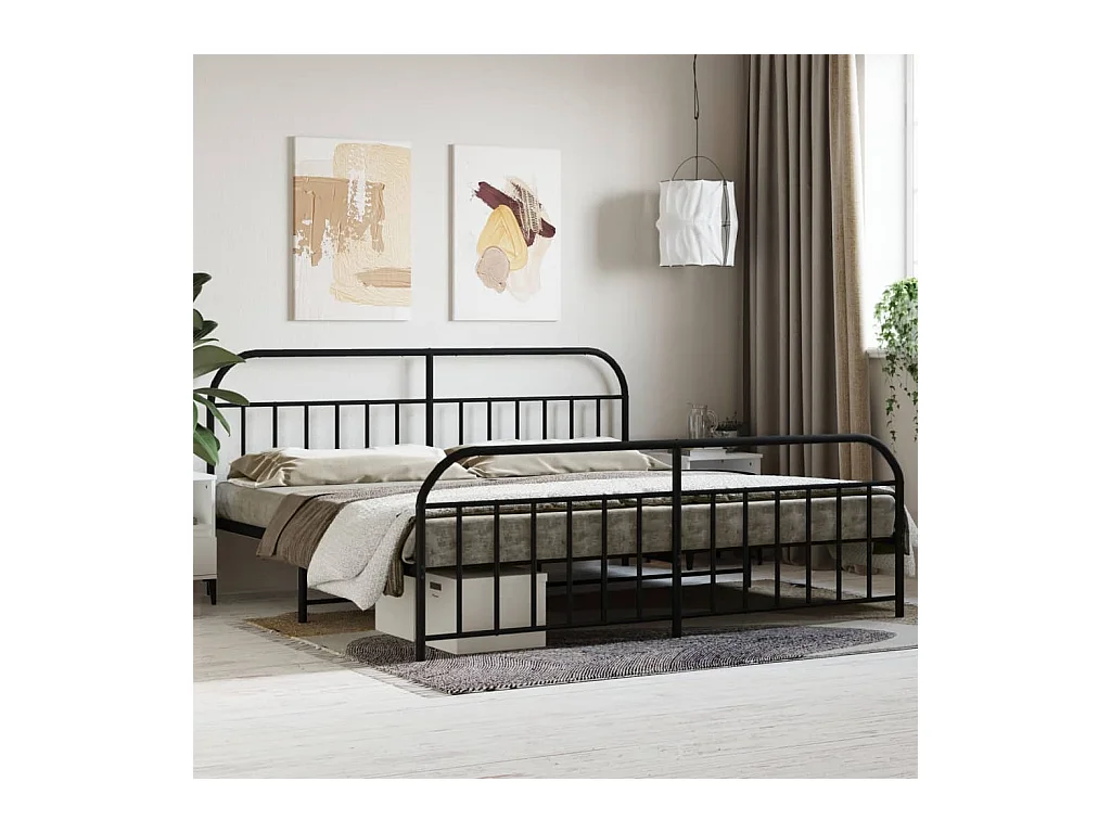 Lit-193x203 cm métal avec tête de lit/pied de lit noir EGGB94739