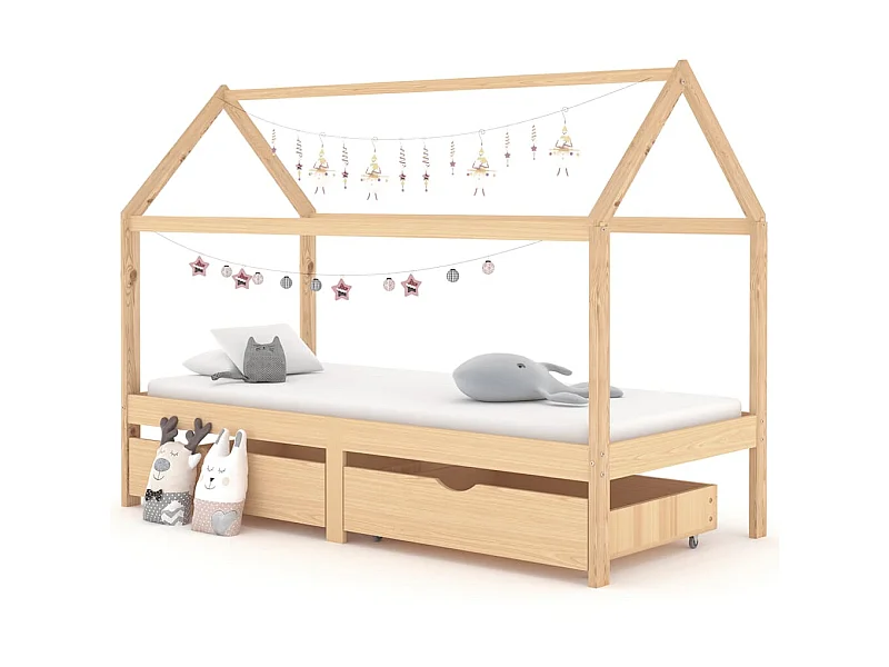 Lit-90x200 cm d'enfant avec tiroirs Bois de pin massif EGGB31505