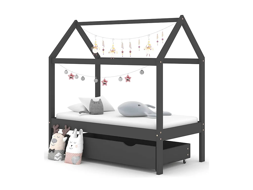 Lit-70x140 cm d'enfant avec un tiroir Gris foncéé Pin EGGB24996