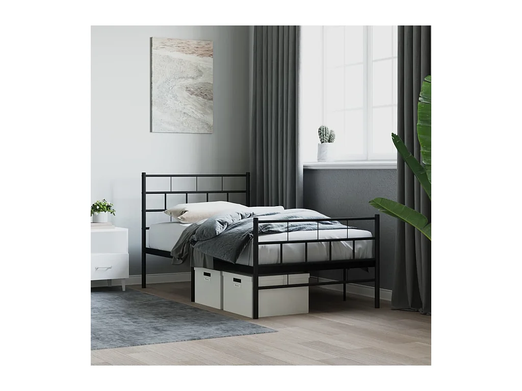 Lit-75x190 cm métal avec tête de lit/pied de lit noir EGGB78025