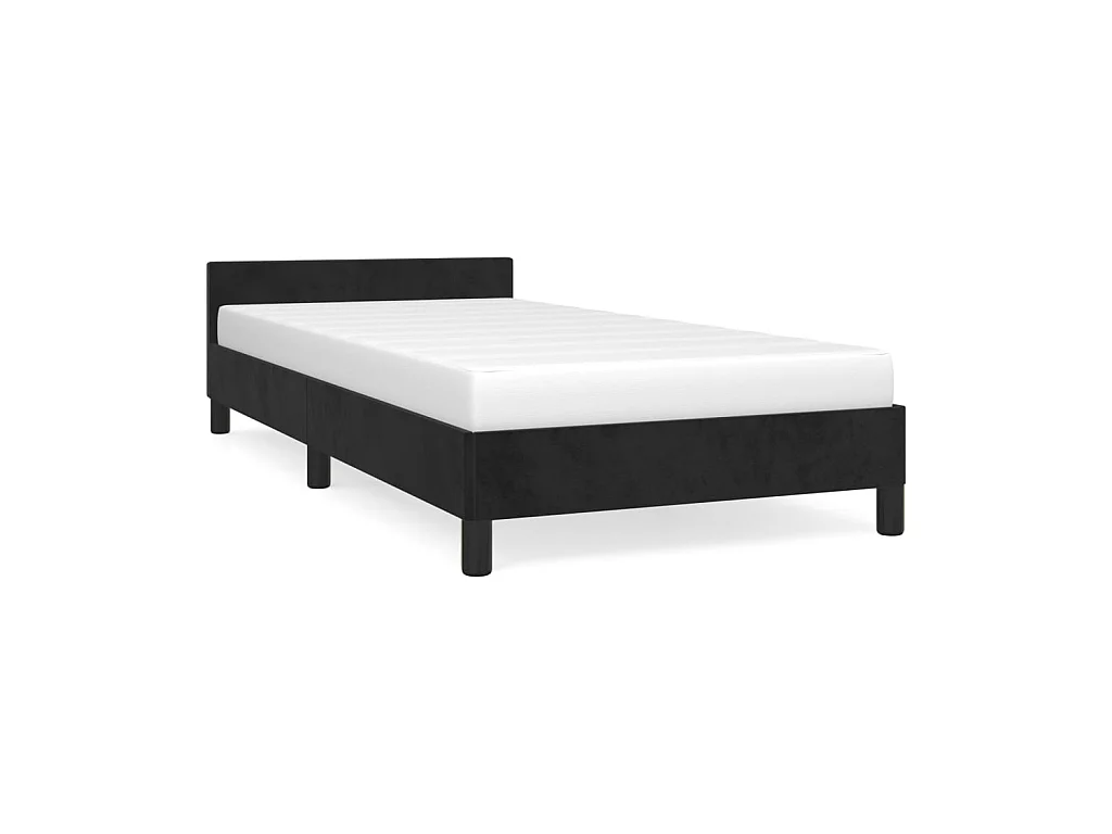 Cama 80x200 cm con cabecero de terciopelo negro ES76900