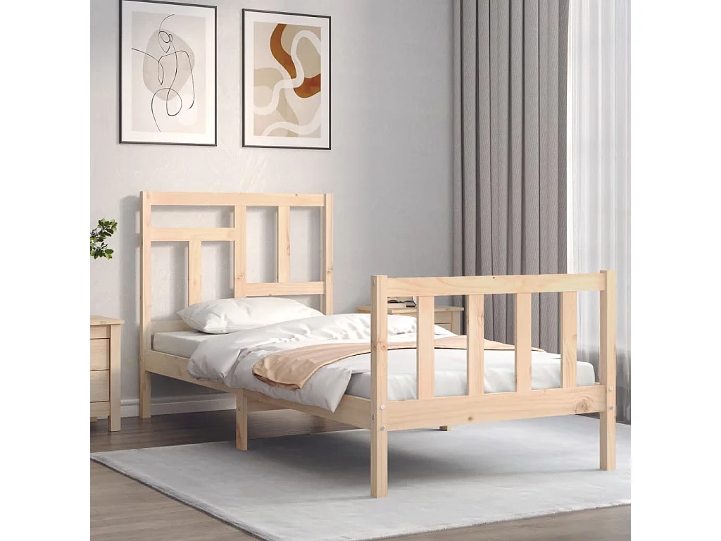 Bedframe met hoofdbord massief hout 90x200 cm NL90000