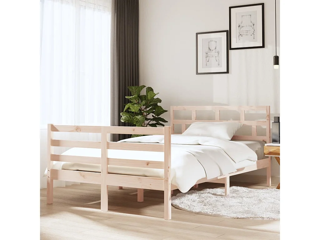 Cama 120x190 cm doble pequeña de madera maciza ES46880