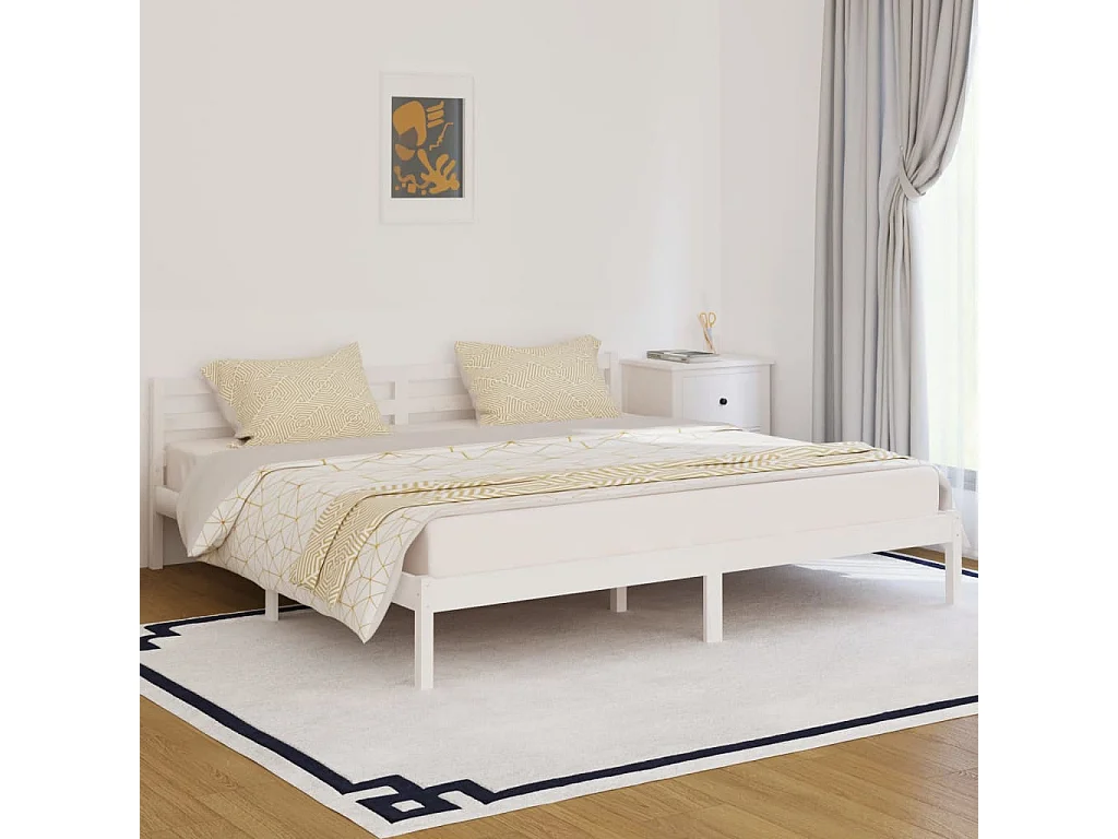 Lit-200x200 cm Bois massif de pin Blanc EGGB33896
