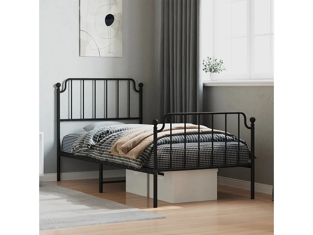 Cama com cabeceira e pés 90x200 cm metal preto PT216537