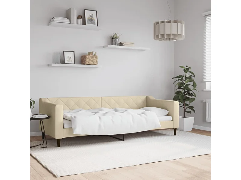Cama 90x190 cm tela color crema ES96594