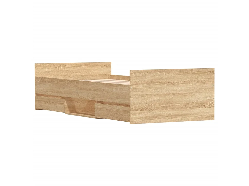 Cama c/ painéis de cabeceira e pés carvalho sonoma PT625563