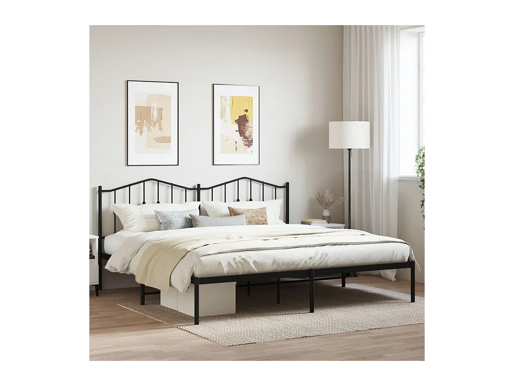 Lit-193x203 cm métal avec tête de lit noir EGGB94216