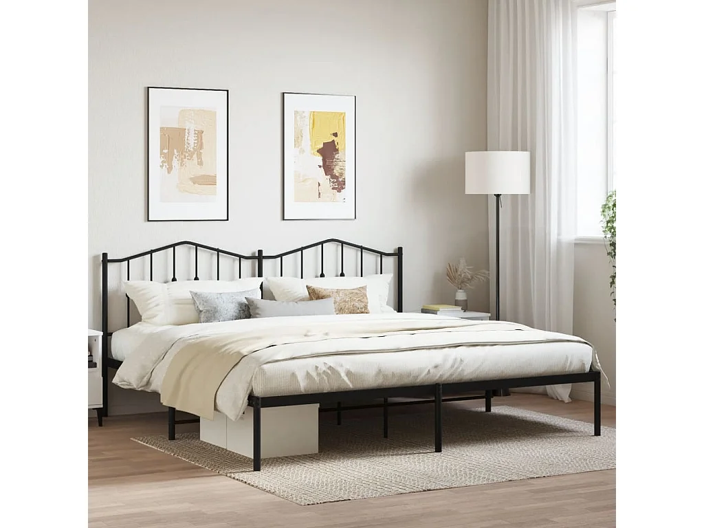 Lit-193x203 cm métal avec tête de lit noir EGGB94216