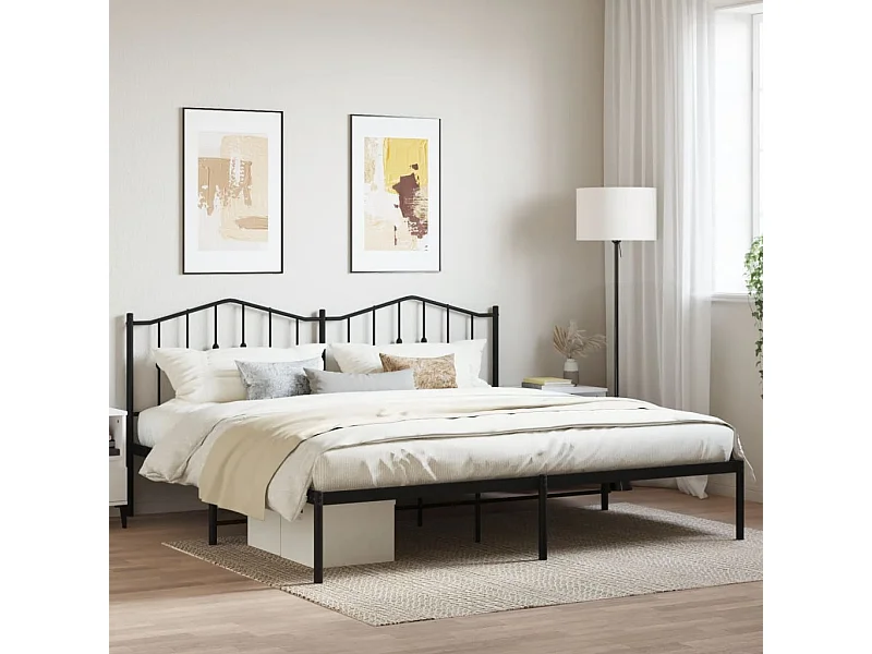 Lit-193x203 cm métal avec tête de lit noir EGGB94216