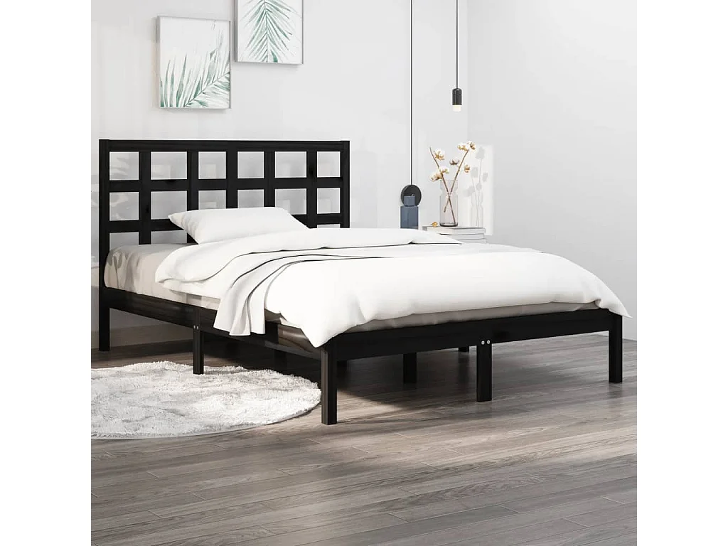 Lit-140x190 cm Noir Bois massif EGGB84525