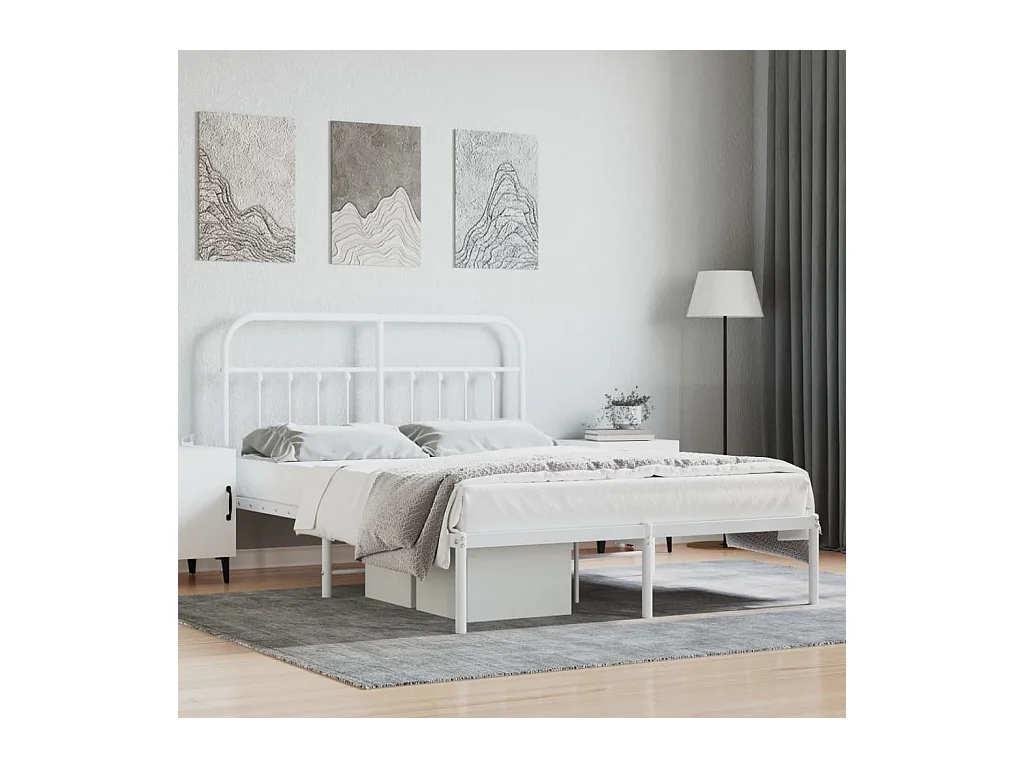 Lit-140x190 cm métal avec tête de lit blanc EGGB43533