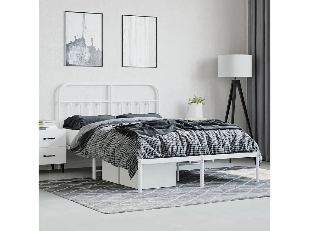 Cama com cabeceira 140x190 cm metal branco PT630647