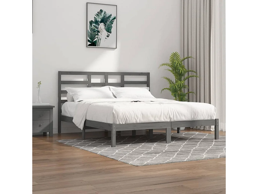 Cama 200x200 cm madeira maciça cinzento PT946655