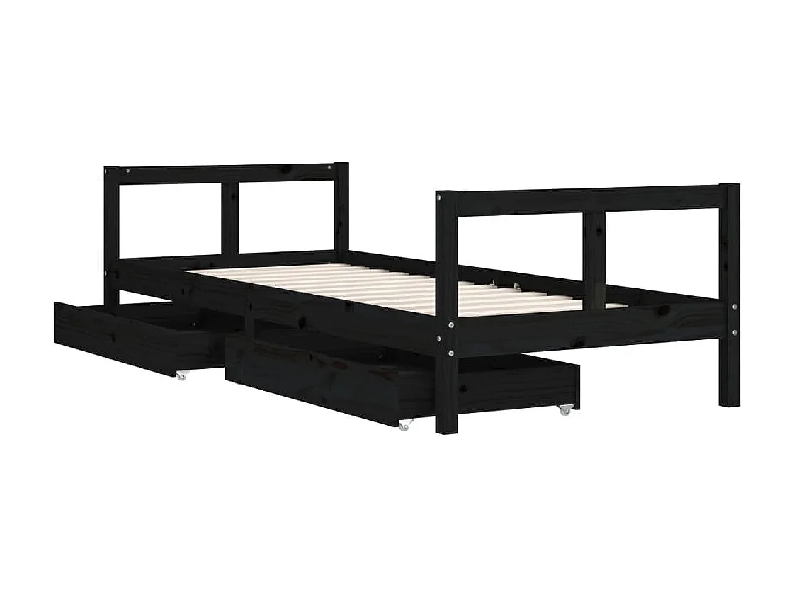 Cama infantil c/ gavetas 80x200cm pinho maciço preto PT679324