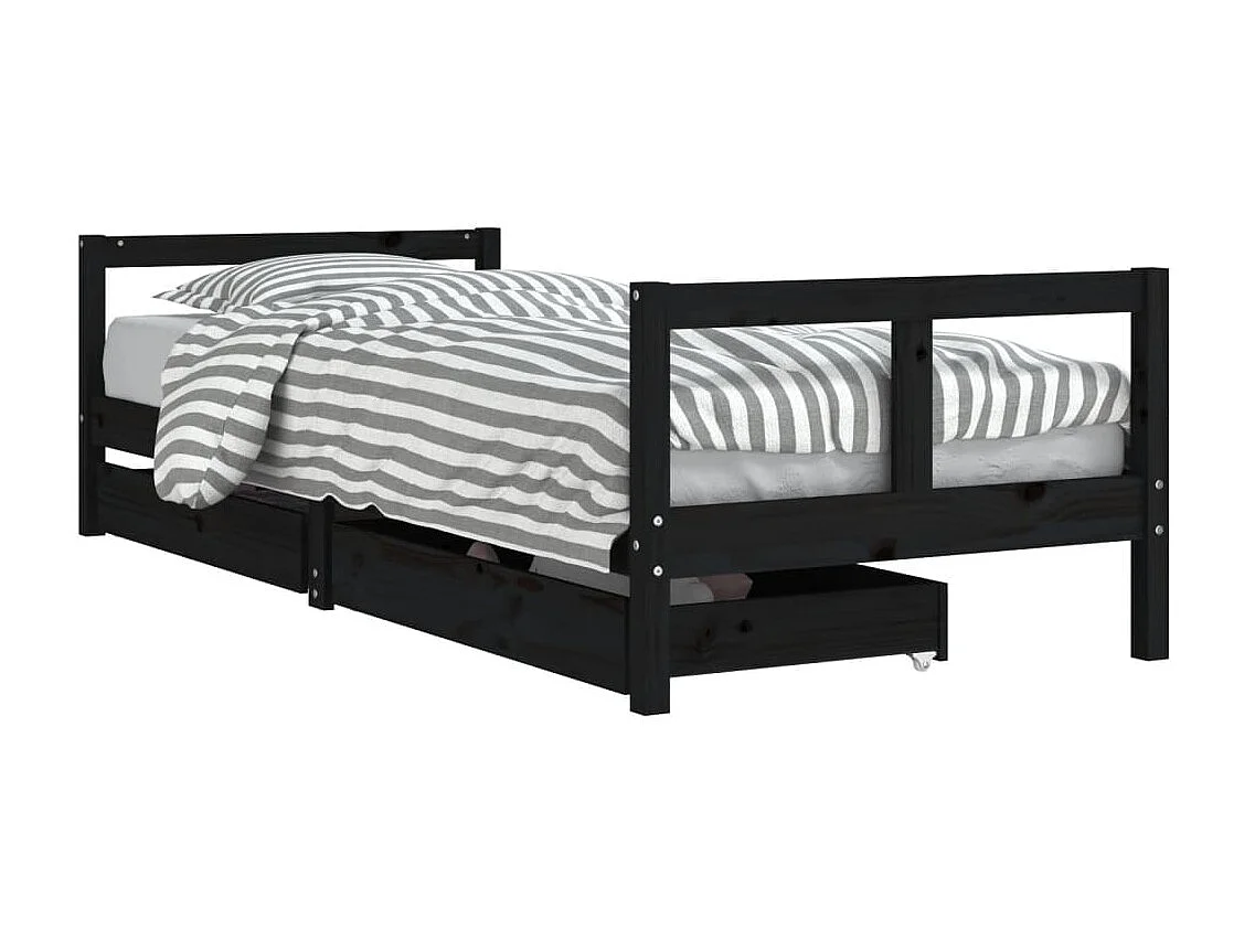 Lit-80x200 cm enfant tiroirs noir bois de pin massif EGGB14251