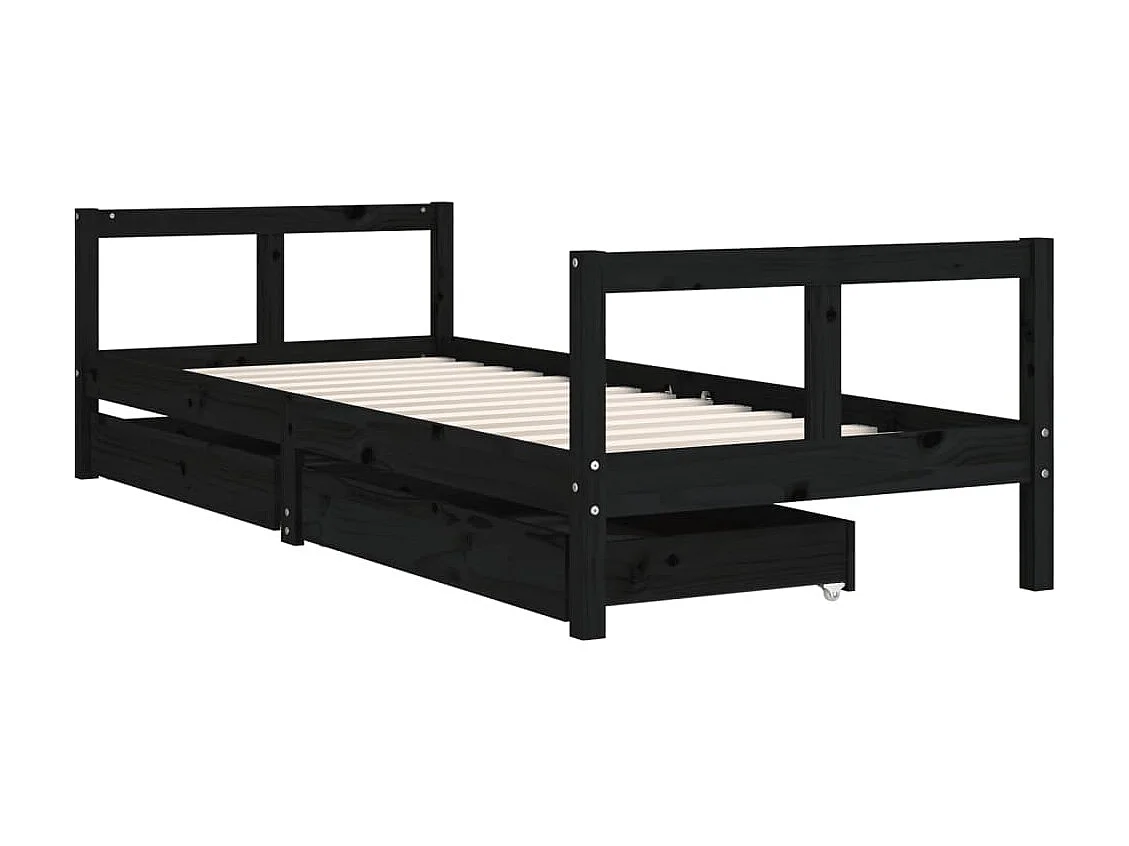 Lit-80x200 cm enfant tiroirs noir bois de pin massif EGGB14251